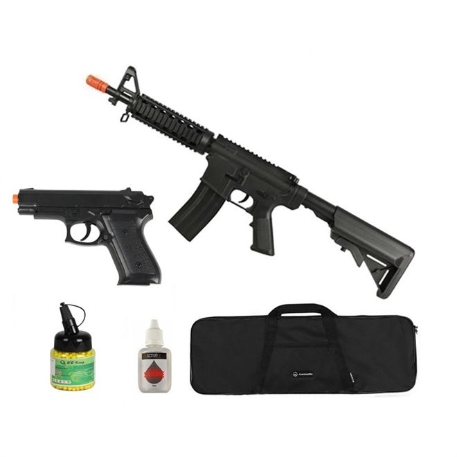 Rifle Airsoft Spring Vigor M4 Ris CQB Black 6mm + Pistola Brinde P99 + Capa + Bbs Bb King 0,12g 1000un + Oleo