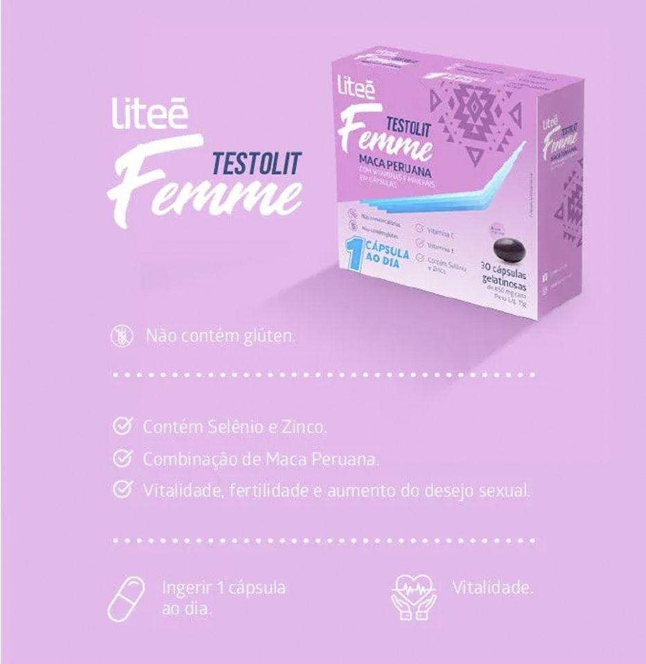 TESTOLIT FEMME - 500MG Maca Peruana por cápsula - 30 Cápsulas Gelatinosas