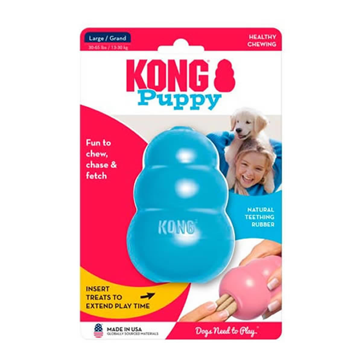 Brinquedo Interativo para Cachorro Filhote Kong Puppy com Dispenser para Ração Azul