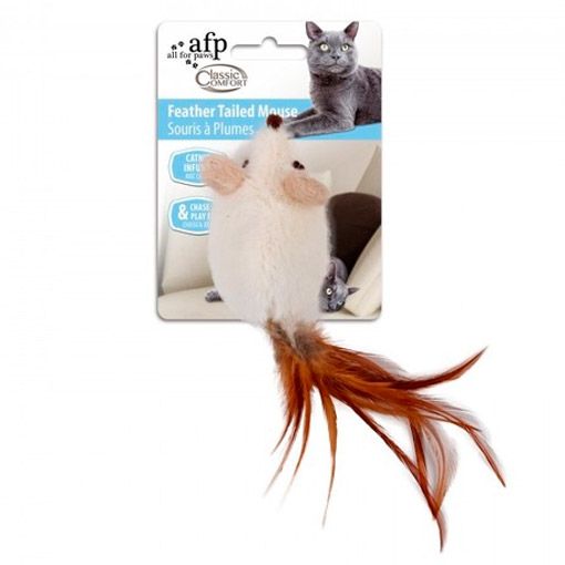 Brinquedo para Gatos AFP Classic Comfort Rato com Rabo de Penas Branca - Feather Tailed Mouse