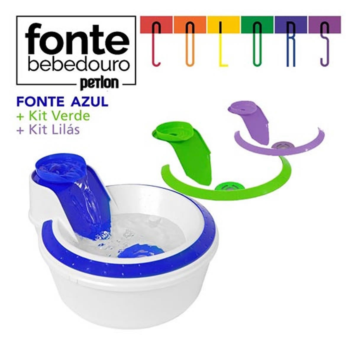 Fonte Bebedouro Petlon Colors Kit Azul / Verde / Lilás