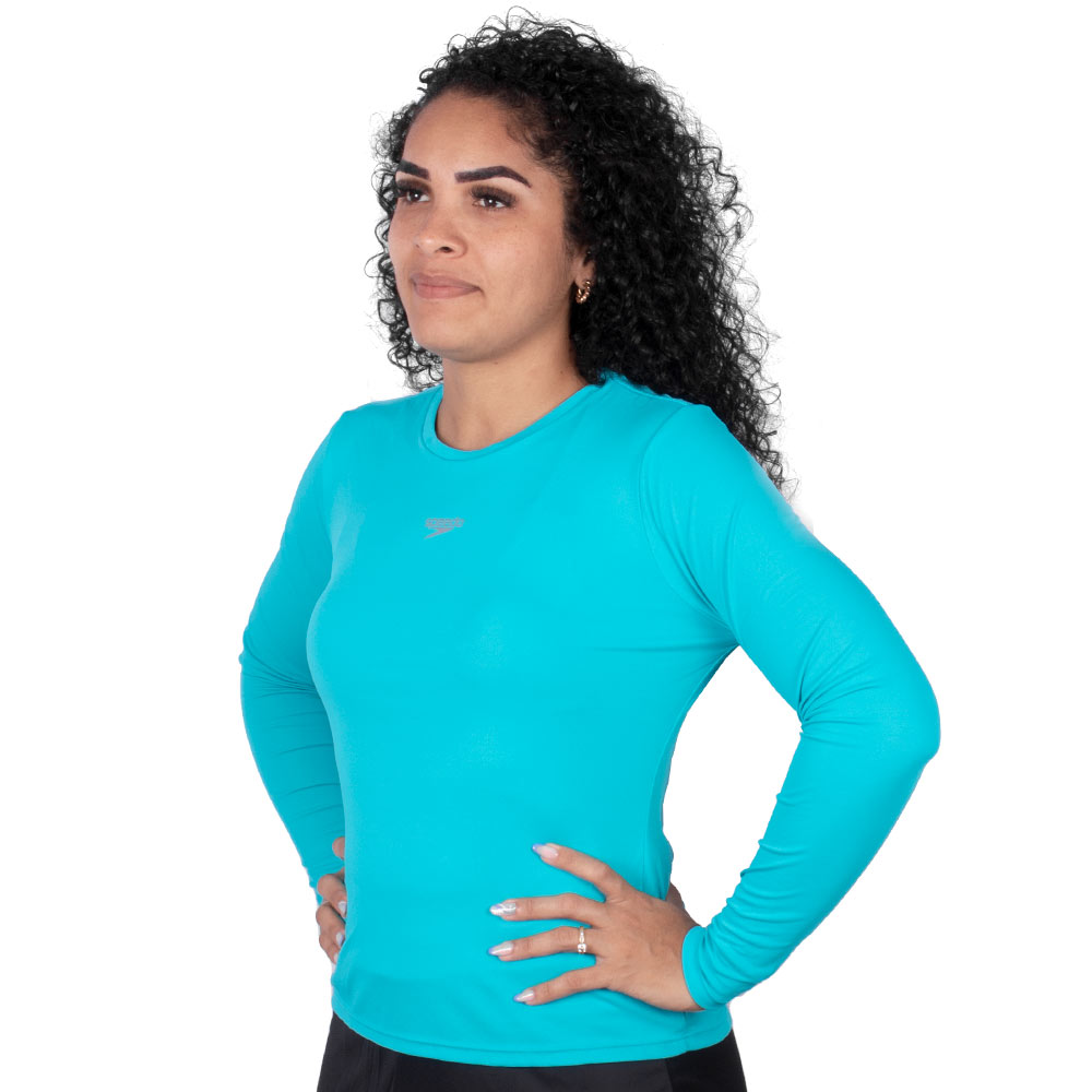 Camiseta Speedo UV Protection M/L Feminina Azul  - Sportime