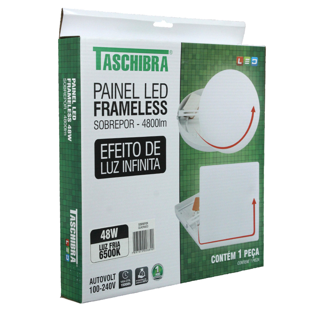PAINEL DE LED QUADRADO FRAMELESS PARA SOBREPOR 6500K 48W TASCHIBRA 