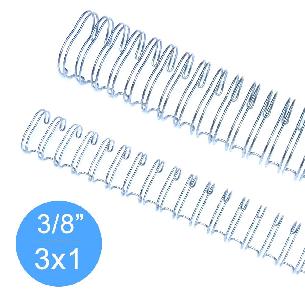 Wire-o Garra Duplo Anel 3/8" para 60 fls Ofício 3x1 Prata(Silver) 100 und