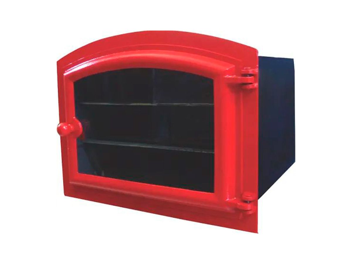 Forno Ferro Fundido Porta De Vidro Vermelho 48x35x30cm P  - Panela de Ferro Fundido
