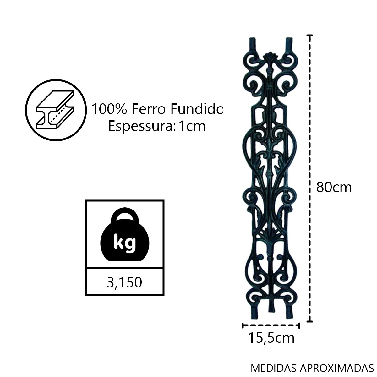Grade Ferro Fundido Imperial Reta Varanda Sacada 80x15,5cm