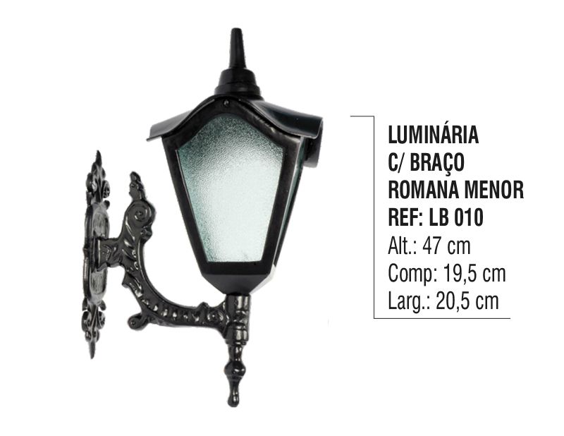 Luminária Colonial Romana Menor com Braço em Alumínio 47cm