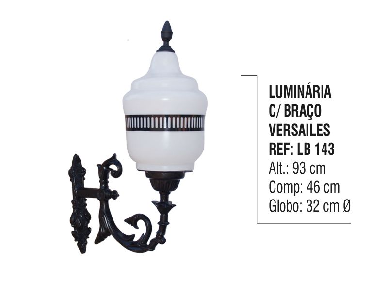 Luminária Versailes com  Braço Externa/interna Alumínio 93cm  - Panela de Ferro Fundido