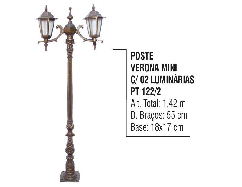 Poste Verona Mini para Jardim de Alumínio 02 Luminária 1,42m