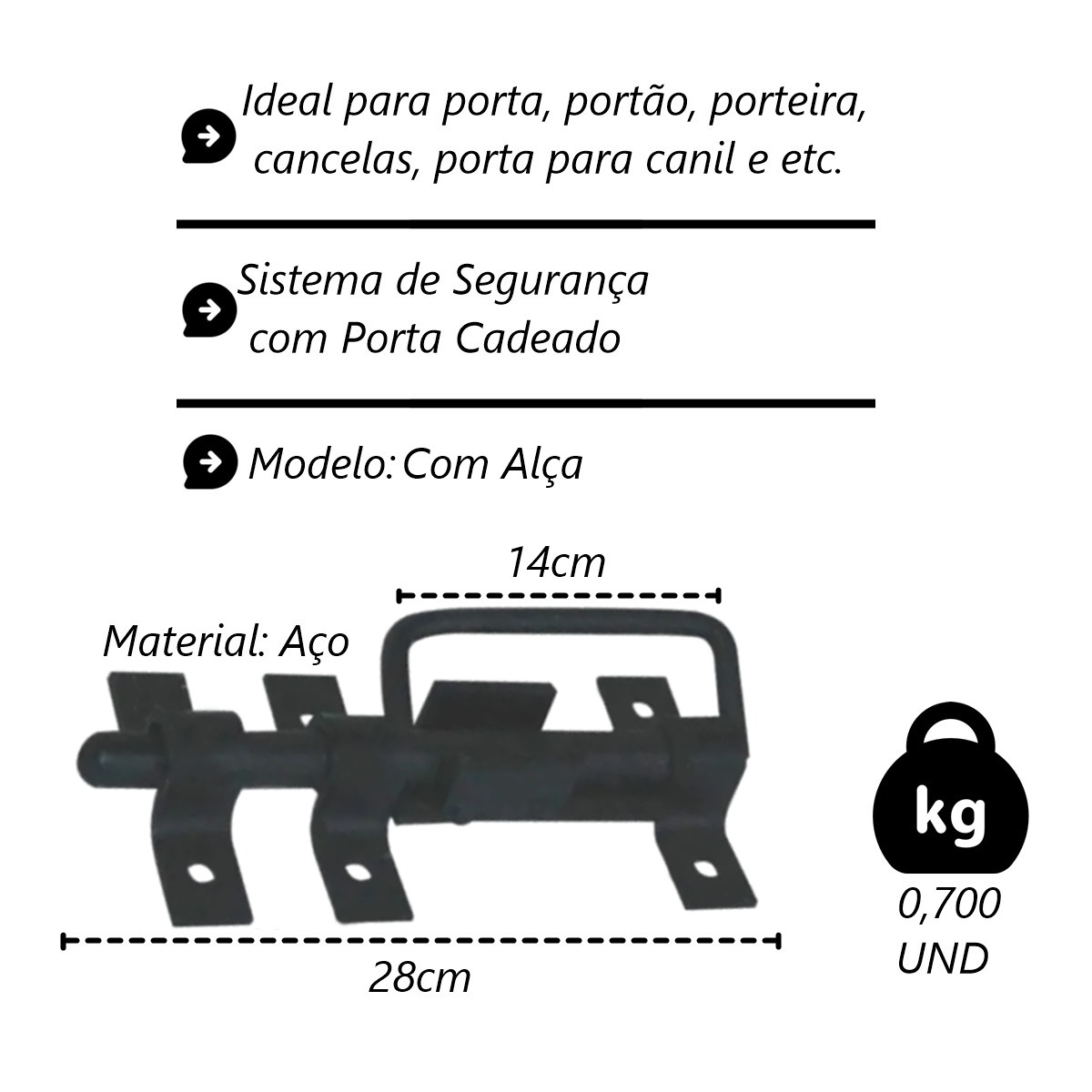 Trinco c/ Alça Para Portão e Porteira Aço Preto 280mm