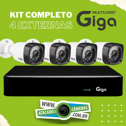 Kit Giga completo alta definição - DVR 8 canais c/ 4 câmeras - HD 500gb