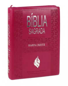 Bíblia Letra Gigante c/ Letras Vermelhas RC - Harpa e Zíper - Rosa