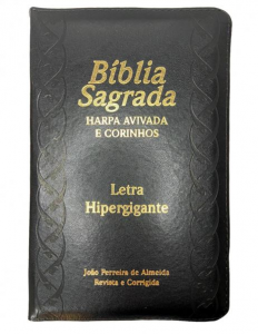 Bíblia Sagrada Letra Hipergigante com Harpa Avivada e Corinhos - Preta com Zíper