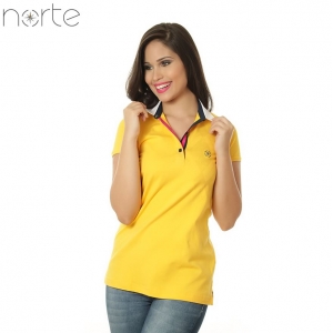 Camisa Polo Feminina Cotton Amarelo/Marinho Norte - Luxo