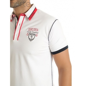 Camisa Polo Masculina Piquet Branco/Vermelho Norte - Sailor Luxo