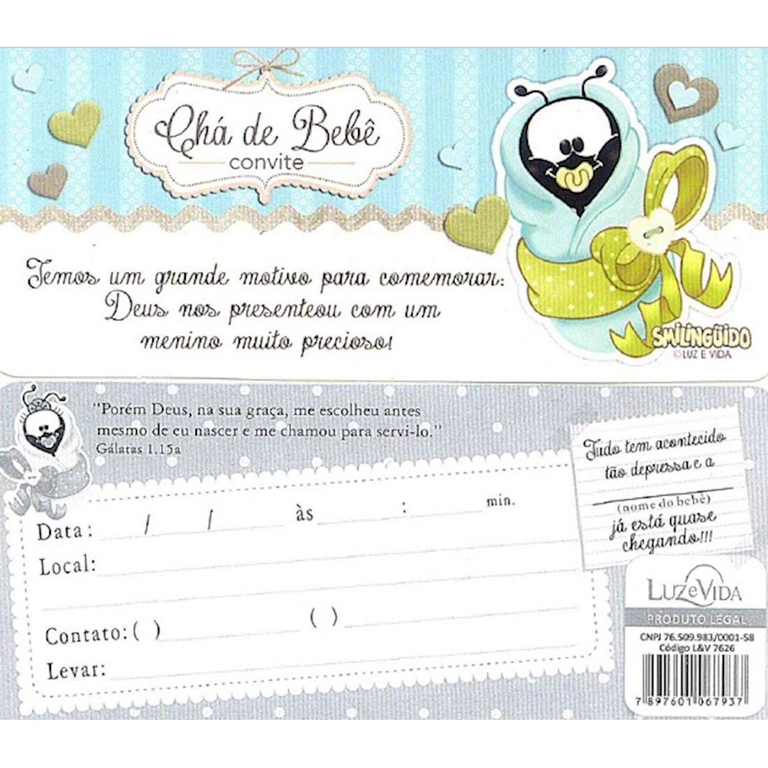 Convite Chá de Bebê Menino - Pacote com 50 Unidades