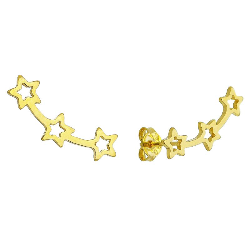 Brinco Ear Cuff Estrelas Vazadas Banhado em Ouro 18k 
