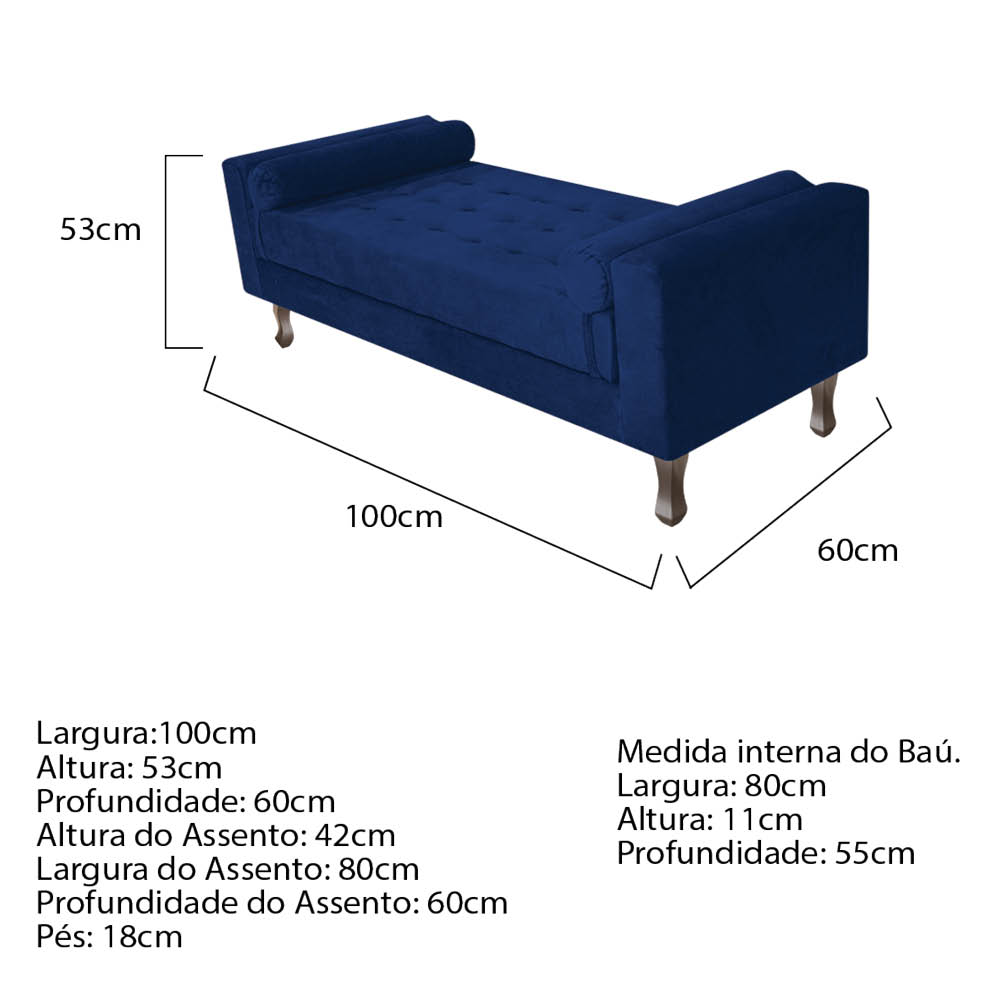 Kit Cabeceira Lady e Recamier Félix 100 cm Solteiro Suede Azul Marinho - Doce Sonho Móveis
