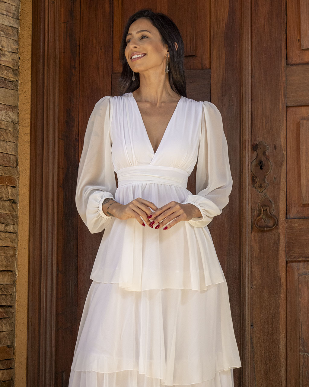 Vestido Longo Branco Fatima  - Empório NM