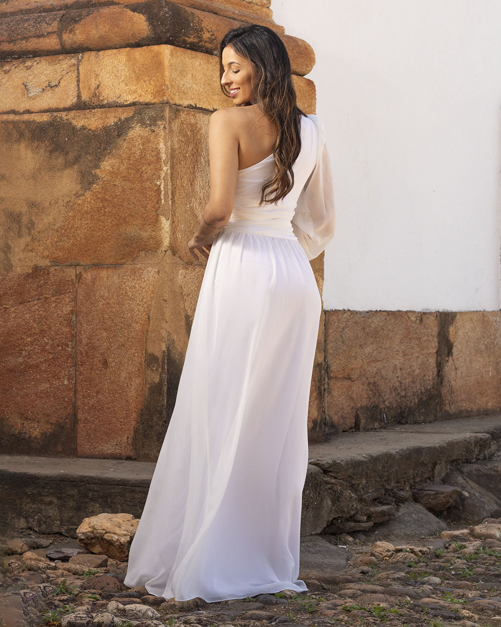 Vestido Longo Branco Valentina  - Empório NM
