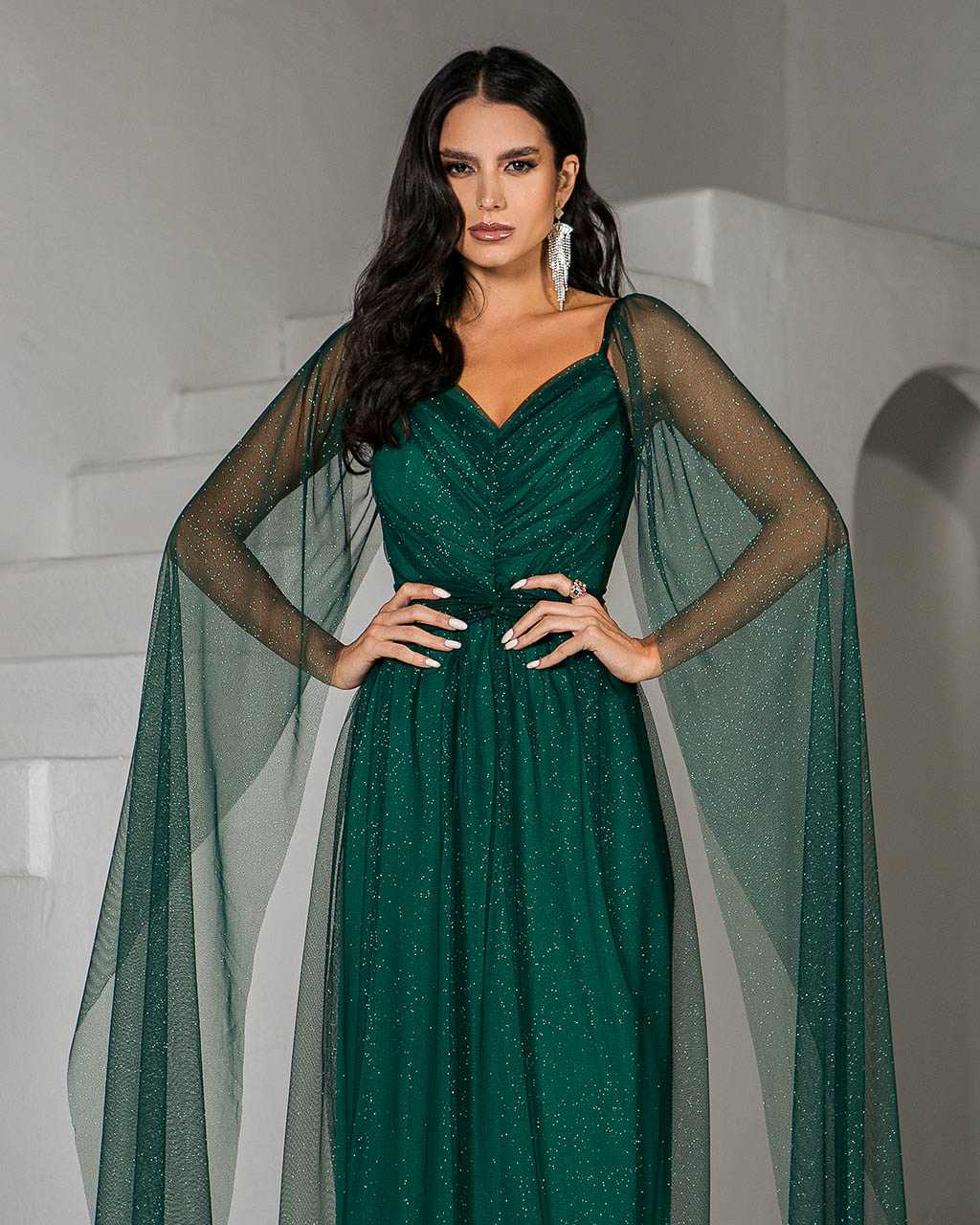 Vestido Longo Esmeralda em Tule Bruna