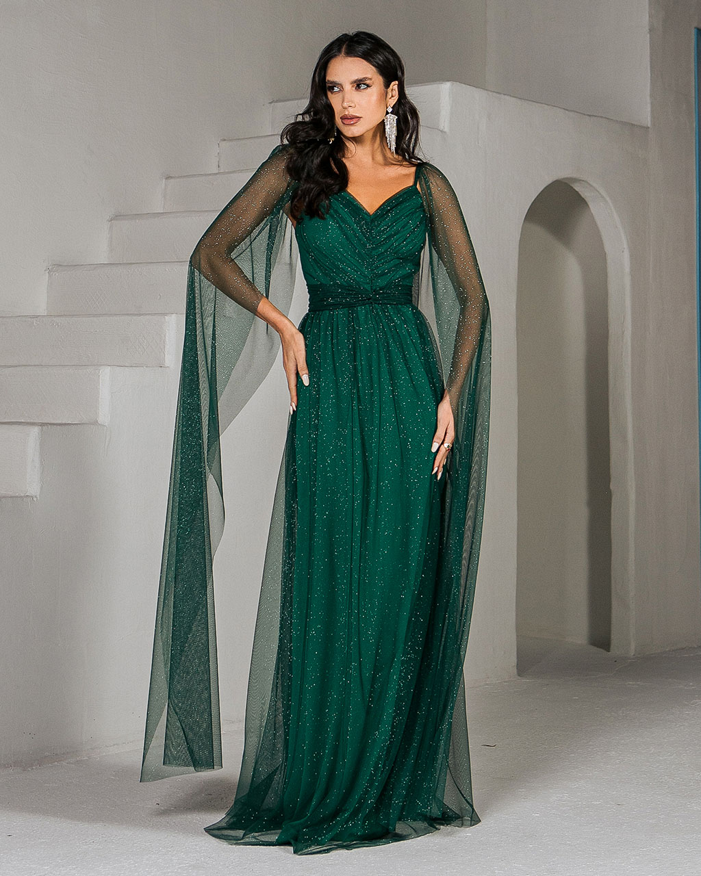 Vestido Longo Esmeralda em Tule Bruna  - Empório NM