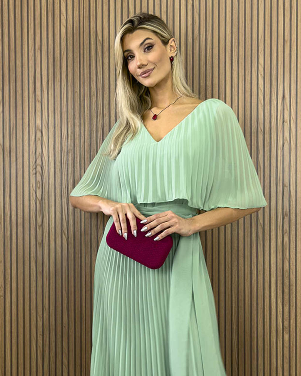 Vestido Longo Plissado Verde Angelica  - Empório NM