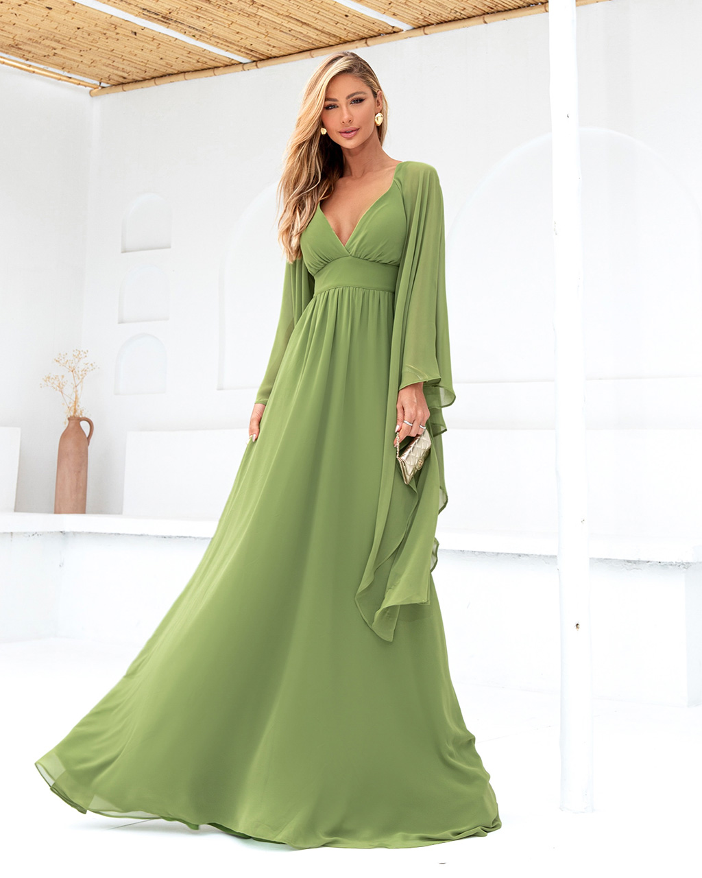 Vestido Longo Verde Oliva Berenice  - Empório NM