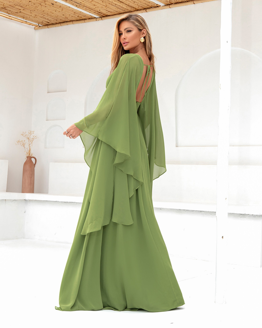 Vestido Longo Verde Oliva Berenice  - Empório NM