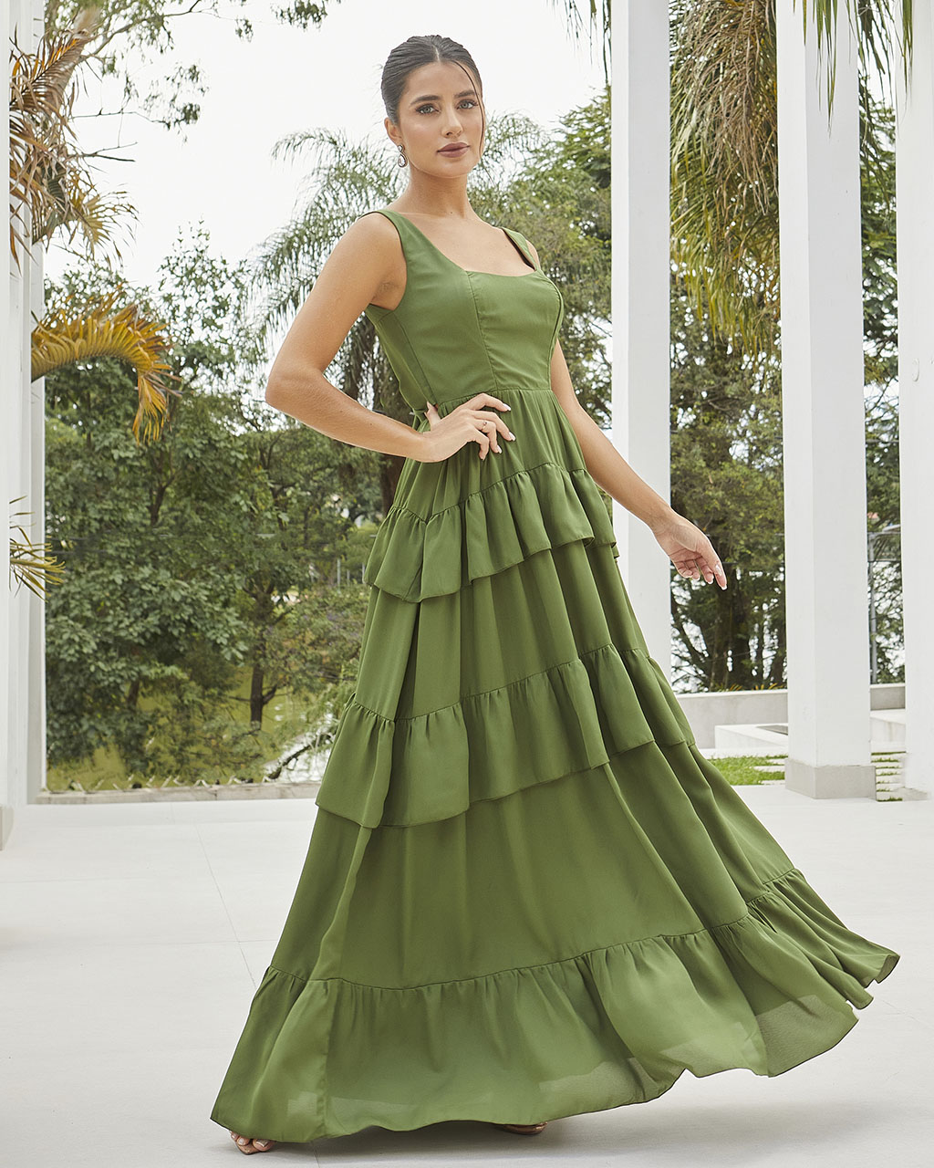 Vestido Longo Verde Oliva Erika  - Empório NM