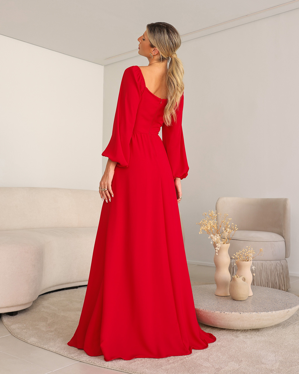 Vestido Longo Vermelho Adriana  - Empório NM