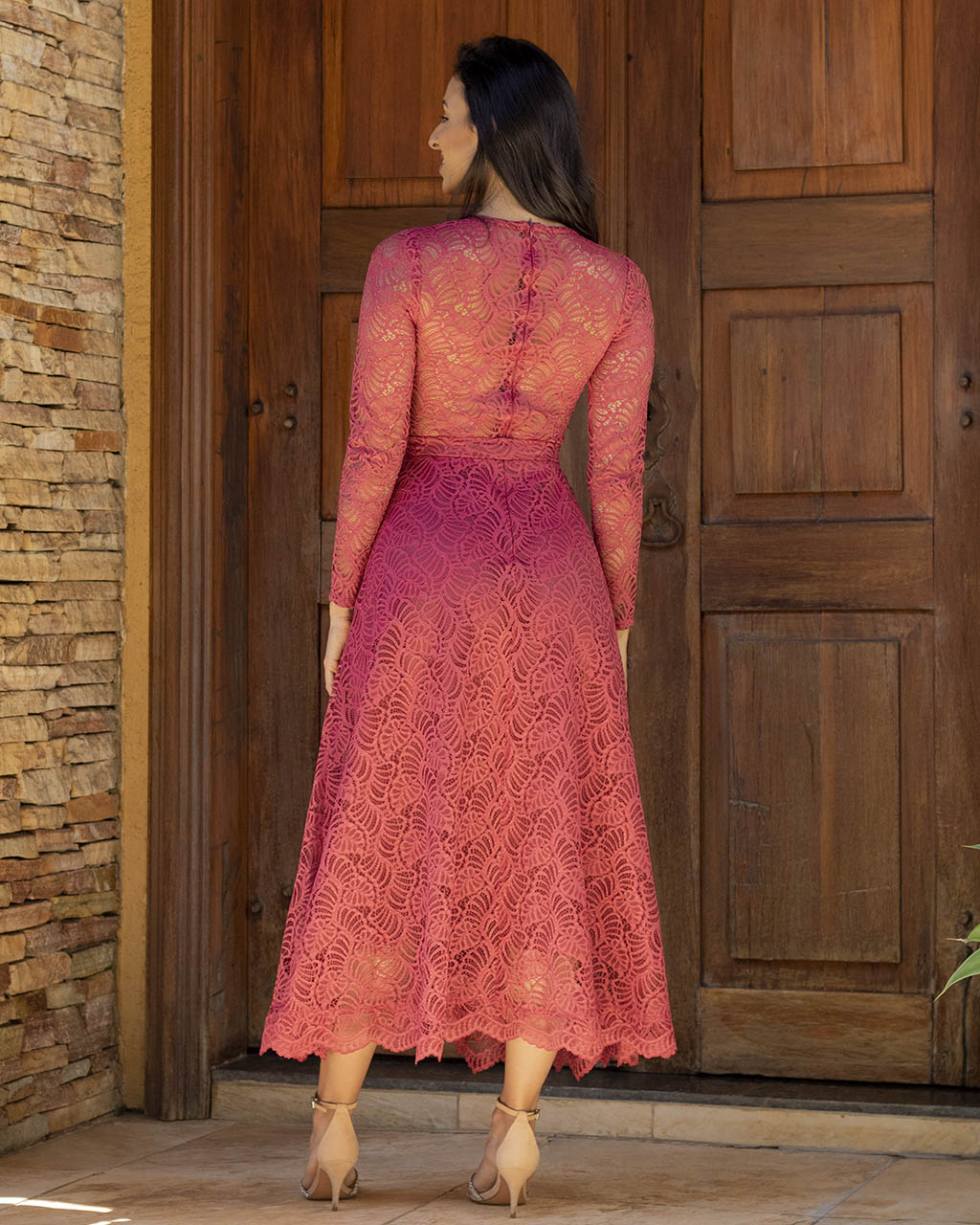 Vestido Midi Rosa Canela Gabriela - Empório NM