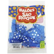 Balão Poá Azul Turquesa Bolinhas Brancas N09 25 unid São Roque