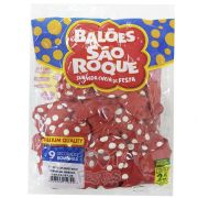 Balão Poá  Vermelho Bolinhas Brancas  N09 25 unid São Roque