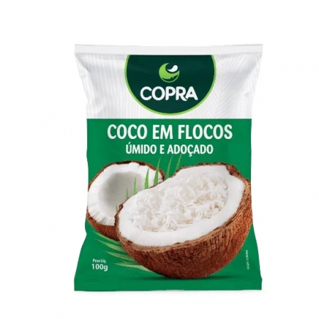 Coco Ralado Flocado Úmido e Adoçado Copra 100g