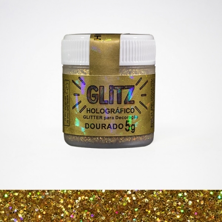 Glitter para Decoração Glitz Holográfico 5g Dourado