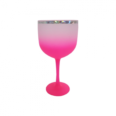 Taça Gin Degradê Rosa 580ml c/Borda Holográfica