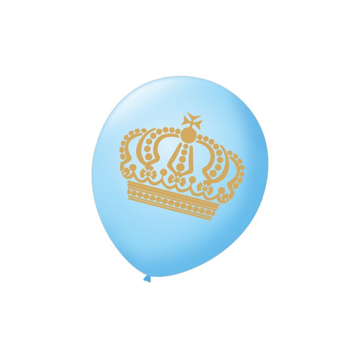 Balão Azul Baby Coroa Dourado N09 25 unid São Roque