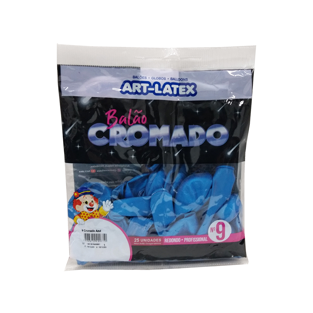 Balão Cromado N09 c/25 unid Art-Latex Azul