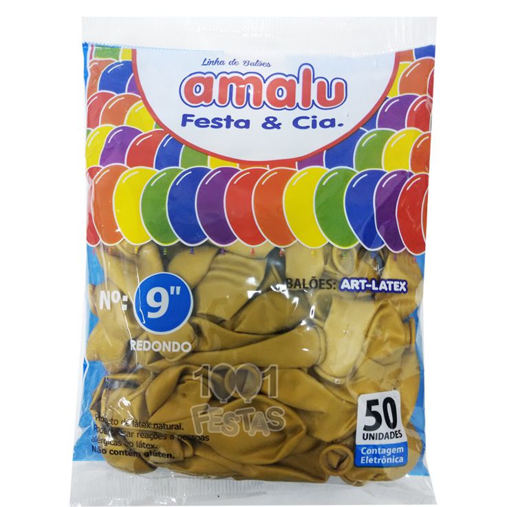 Balão Metalizado Ouro N09  50 unid. Amalu