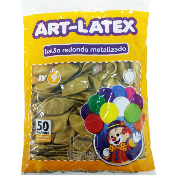 Balão Metalizado Ouro N09 50 unid Art Latex