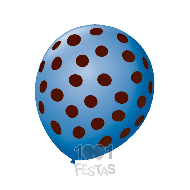 Balão Poá  Azul Turquesa Bolinhas  Marrom N09 25 unid São Roque