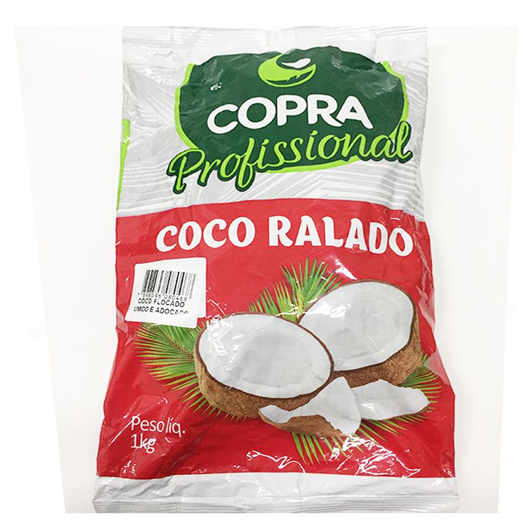 Coco Ralado Flocado Úmido e Adoçado Copra 1kg