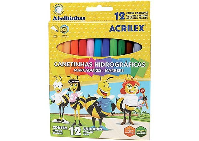 CANETINHAS ACRILEX ABELHINHAS 12 PEÇAS 9856