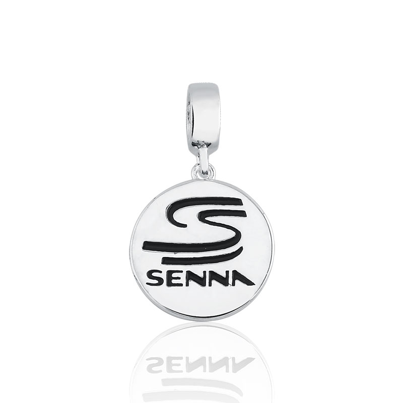 Berloque Pingente Medalha Senna em Prata 925 esmaltada