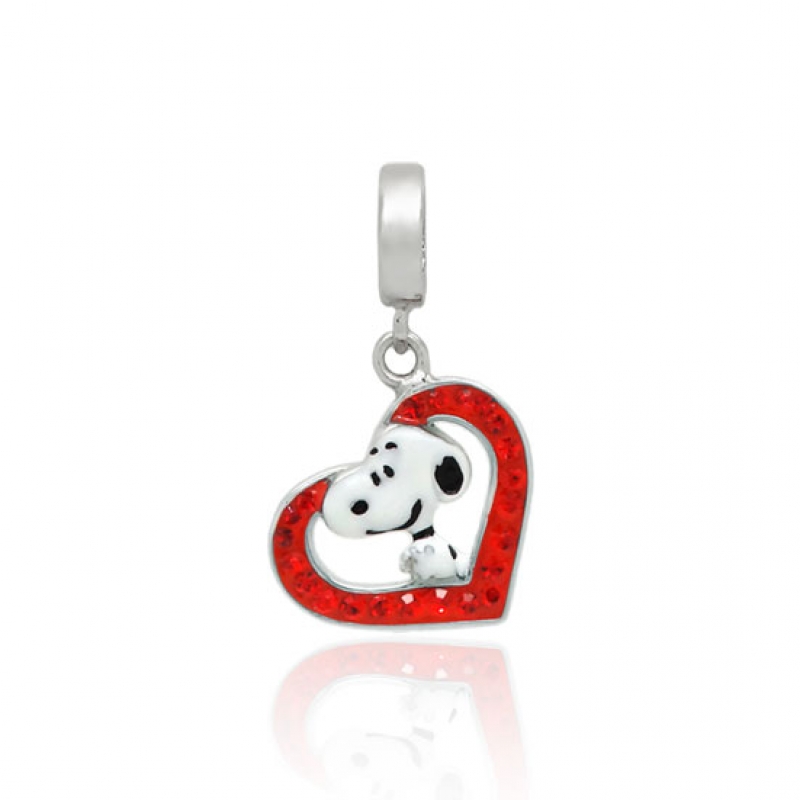 Berloque Pingente Snoopy Coração cravejado em Prata 925 