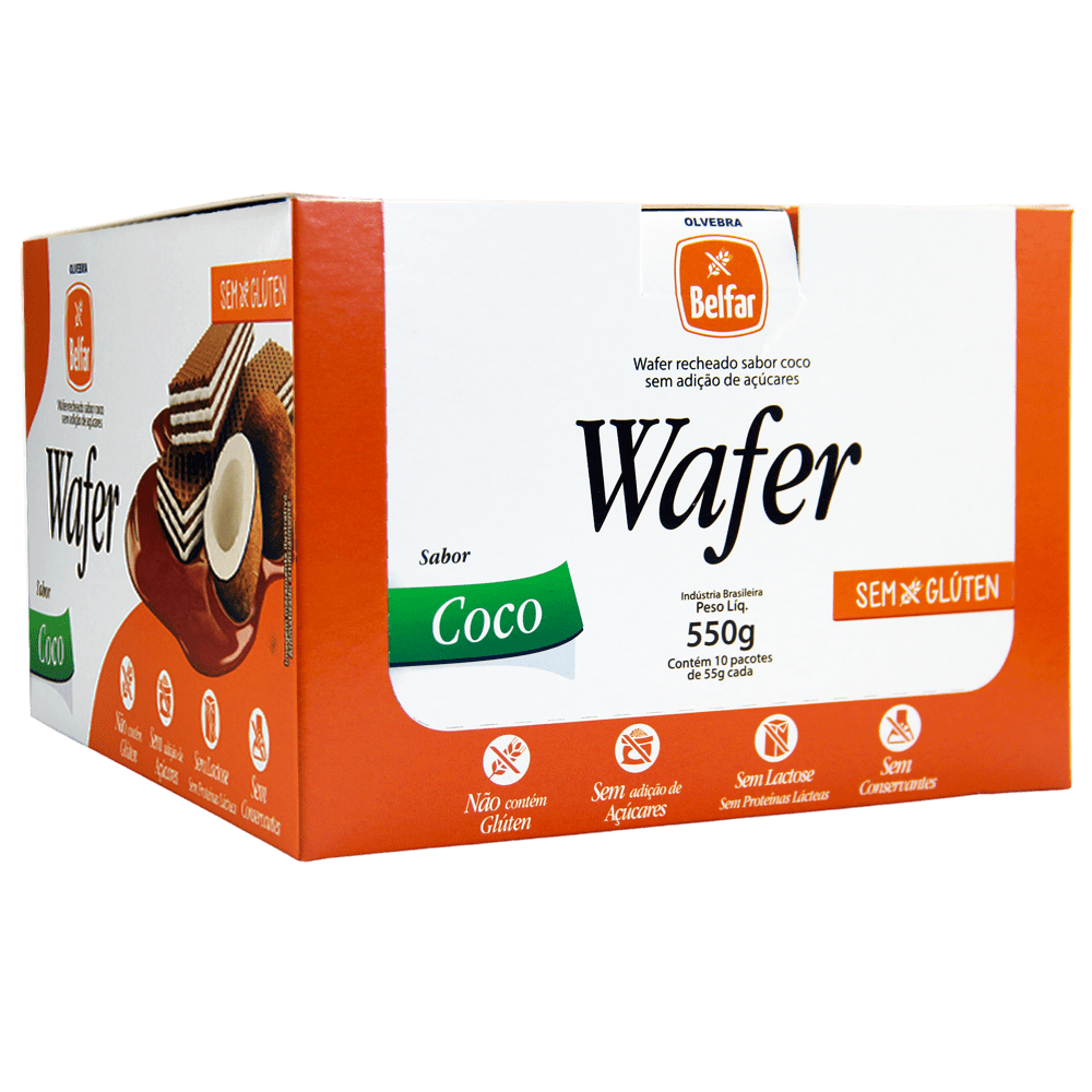Wafer sabor Coco 55g - Display com 10 Unidades