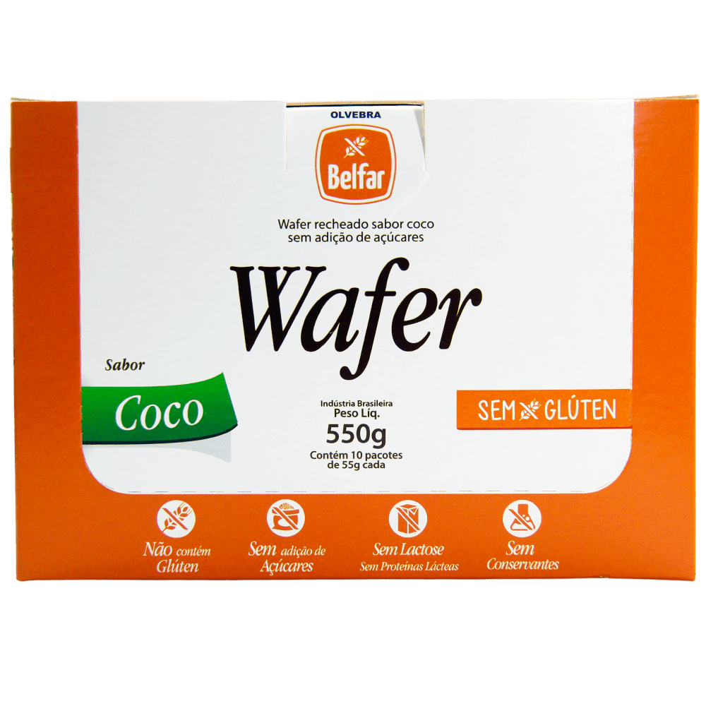 Wafer sabor Coco 55g - Display com 10 Unidades