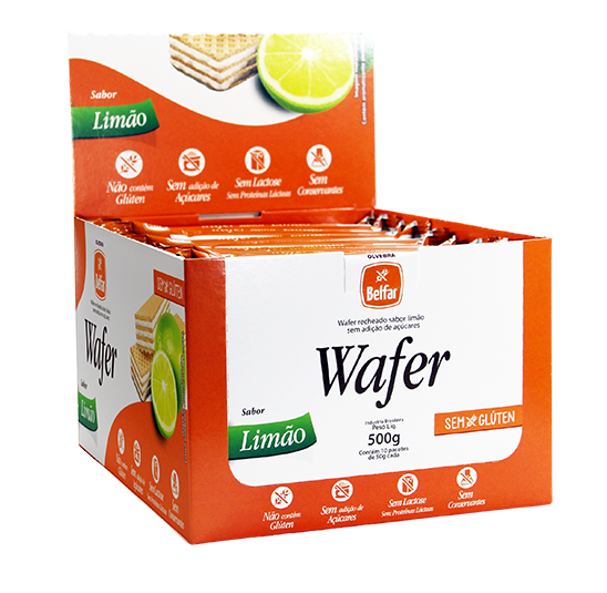 Wafer sabor Limão Belfar - Display com 10 Unidades