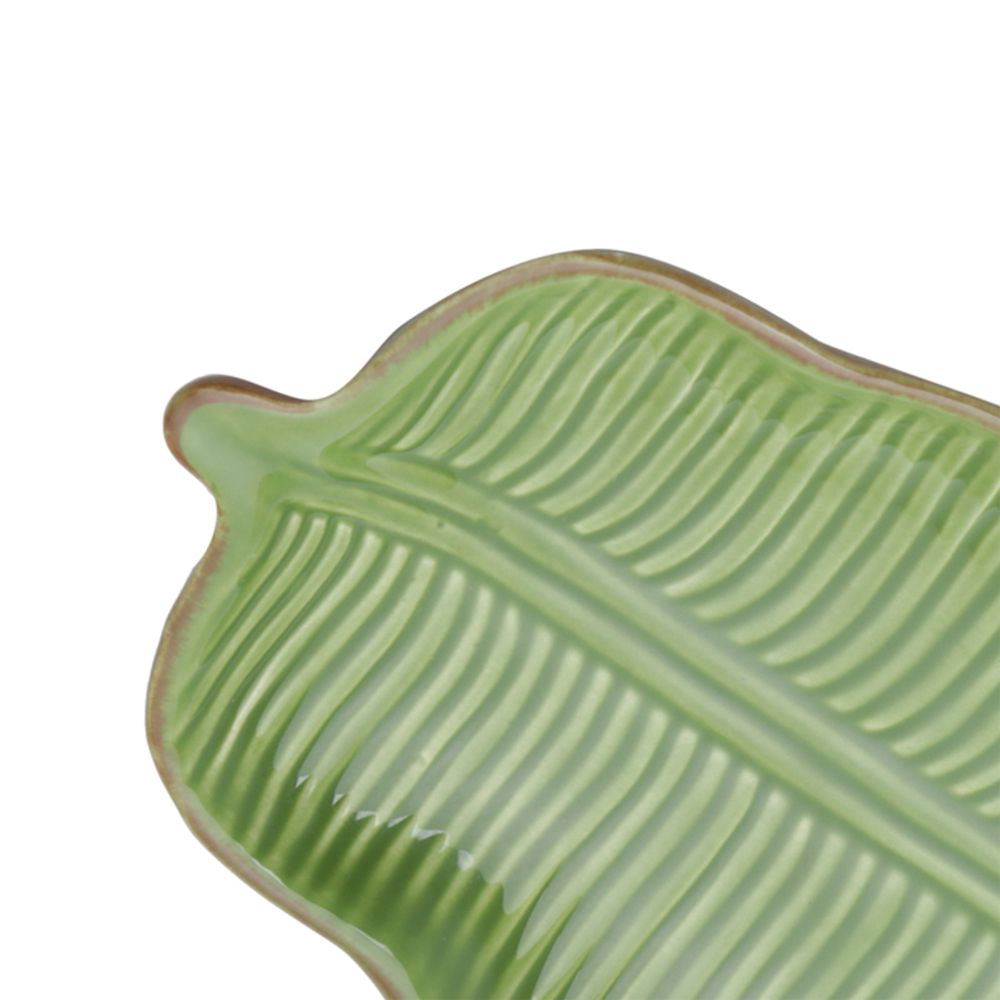 Folha Decorativa Banana Leaf Em Ceramica - Verde - 16x9x2 cm